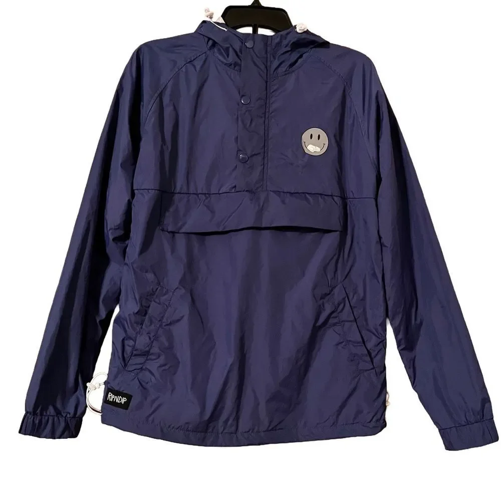 Ripndip Men’s Size Small Navy Windbreaker Jacket Smiley Cat Animal Lover Fun